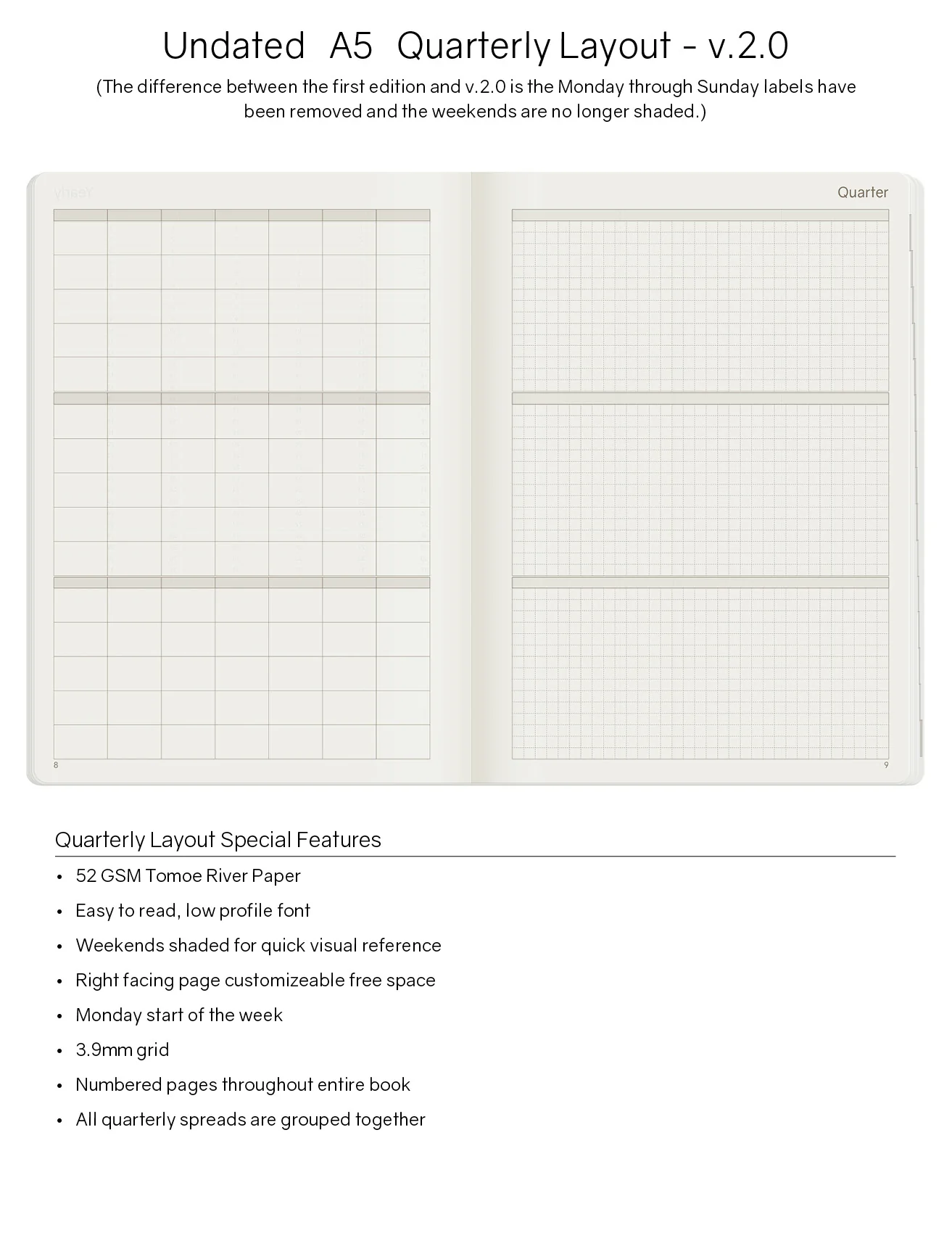 A5 Undated Weekly Planner v.2 | Core | Stacked Weekends - Image 4
