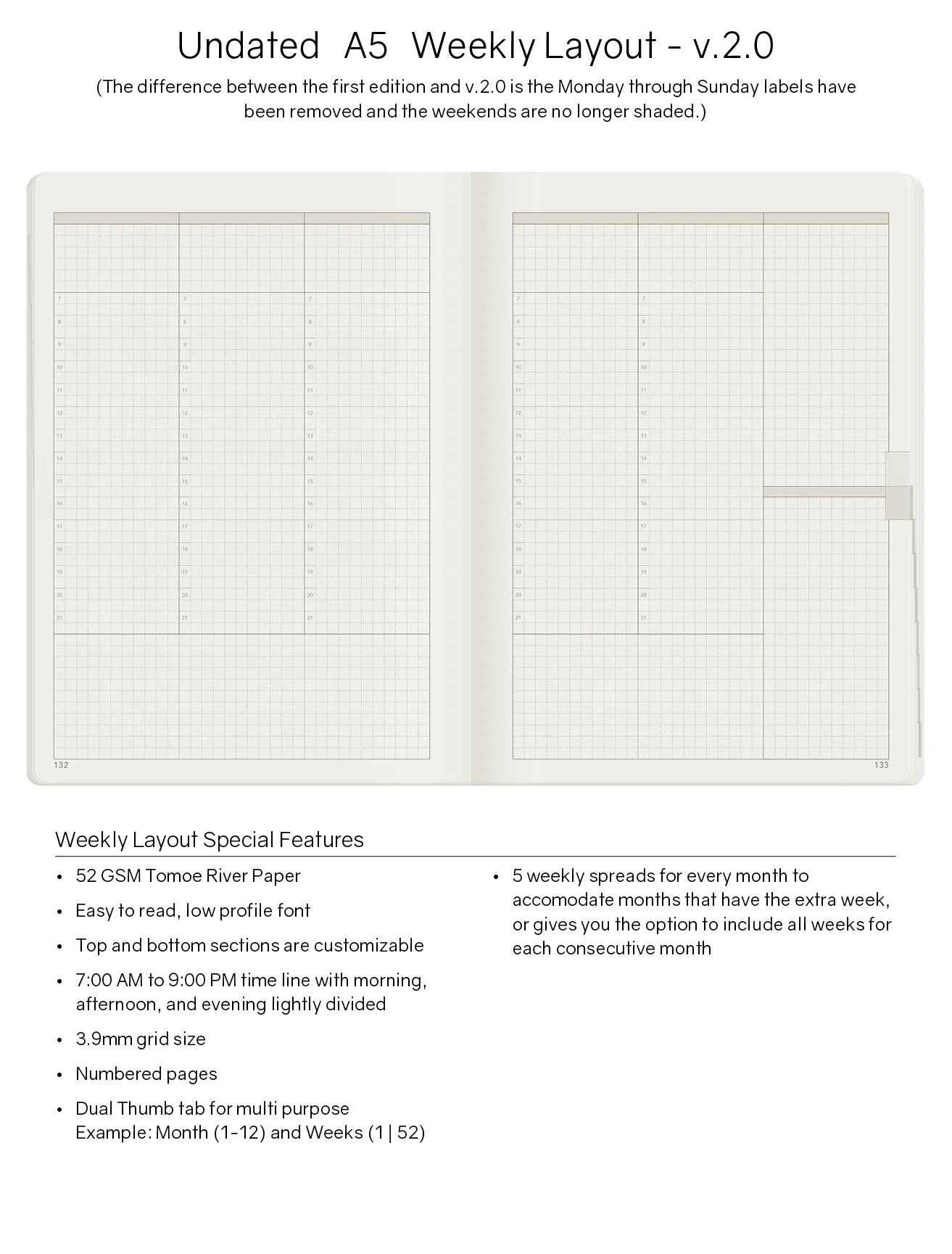 A5 Undated Weekly Planner v.2 | Core | Stacked Weekends - Image 8