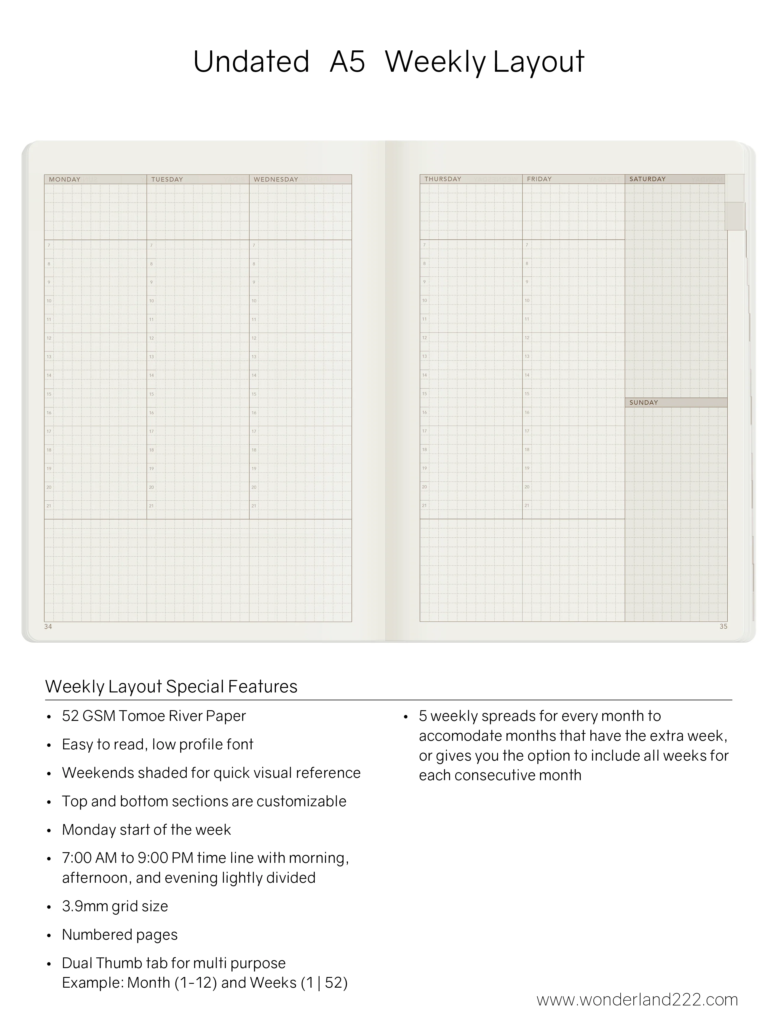A5 Undated Weekly Planner v.1 | Core | Stacked Weekends - Image 7