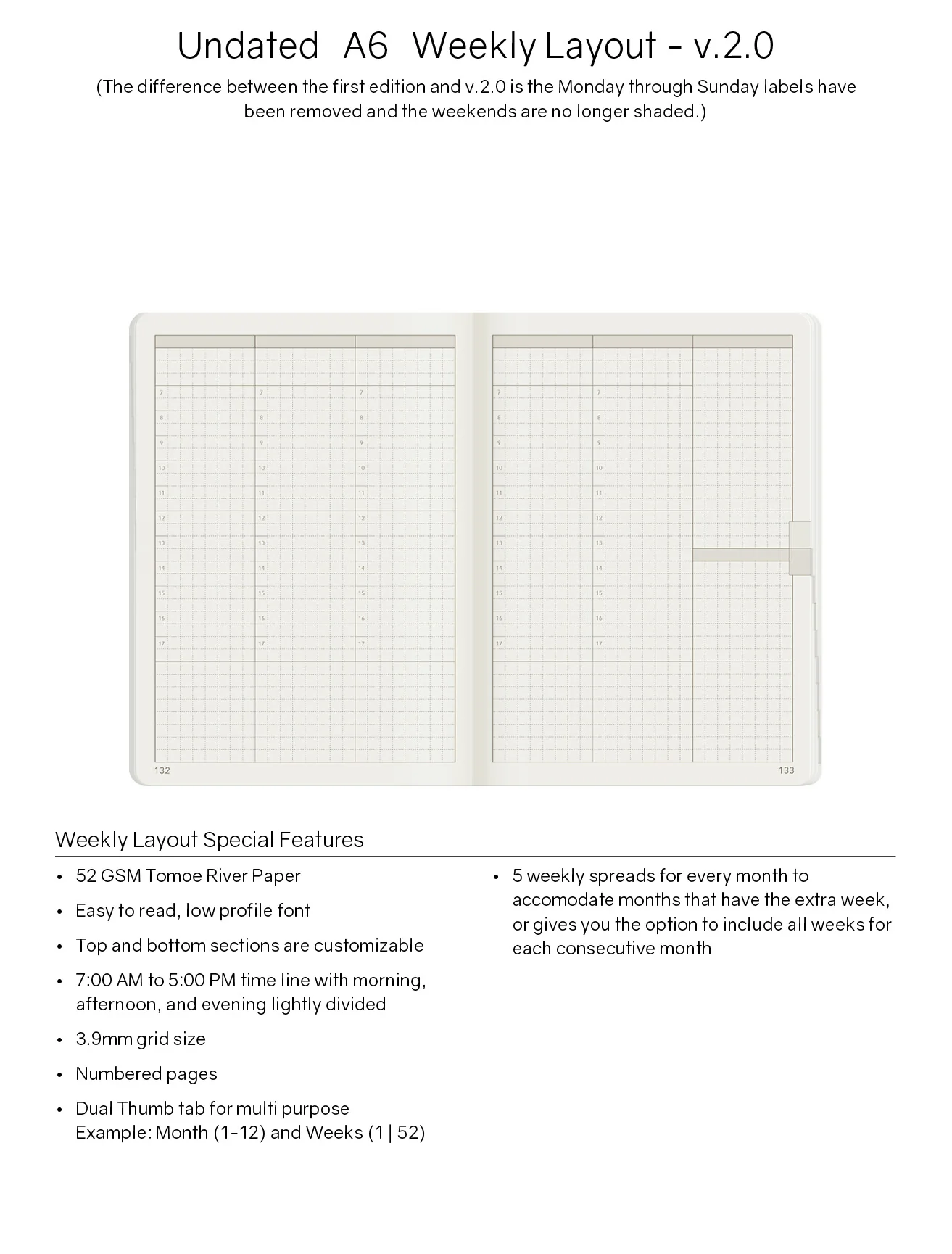 A6 Undated Weekly Planner v.2 | Core | Stacked Weekends - Image 8