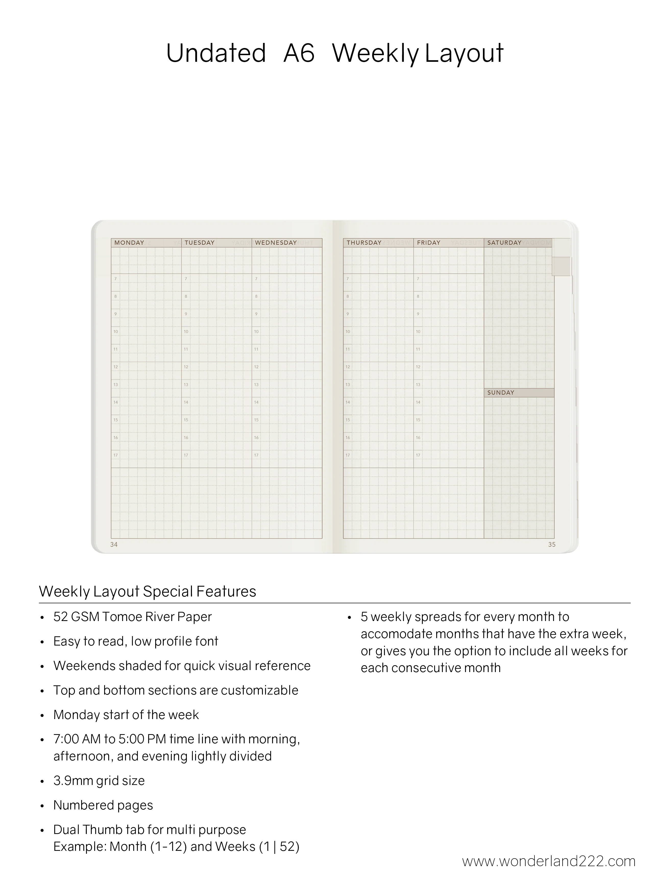 A6 Undated Weekly Planner v.1 | Core | Stacked Weekends - Image 7