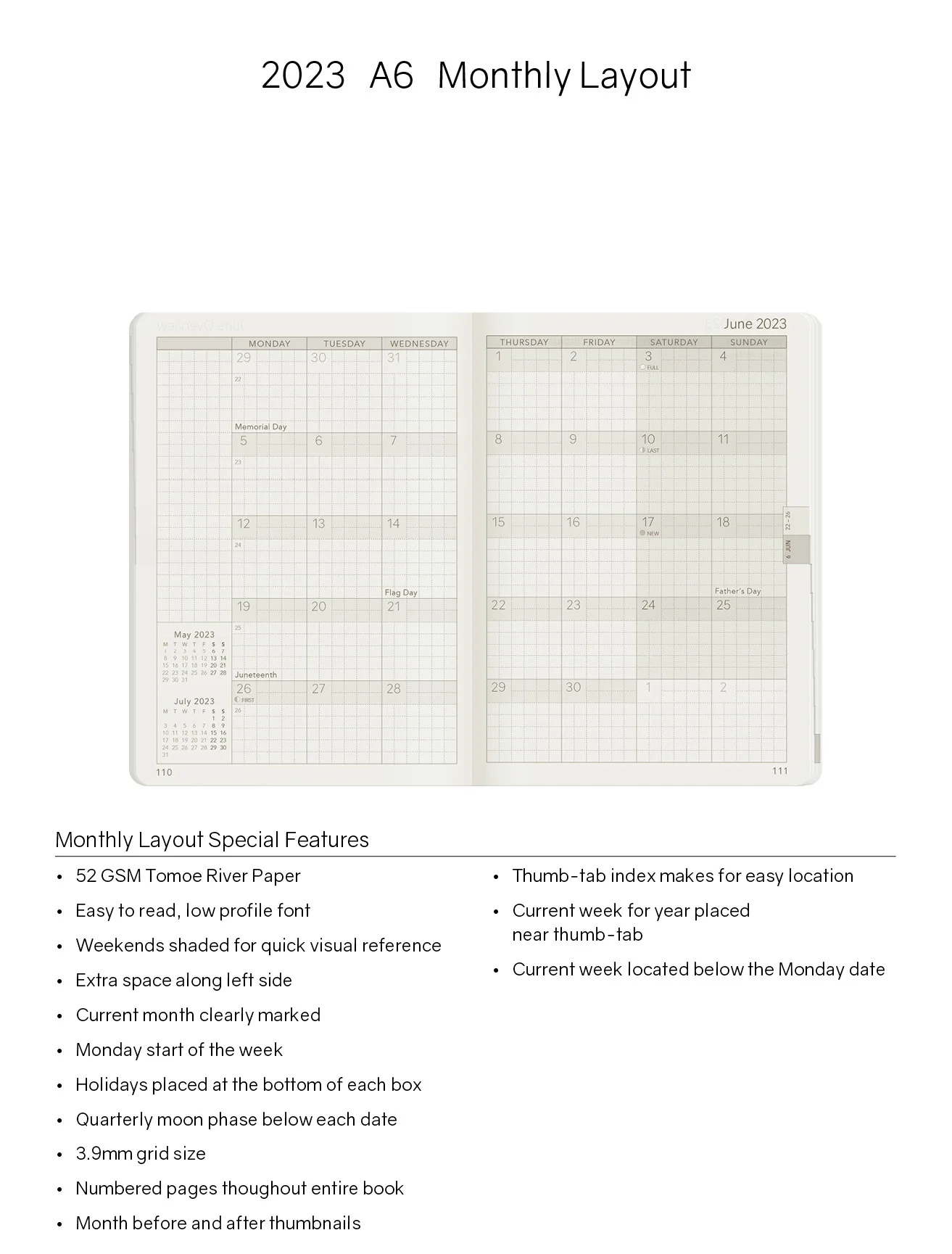 2023 A6 Weekly Planner | 52gsm Tomoe River Paper | Core | Stacked Weekends - Image 7