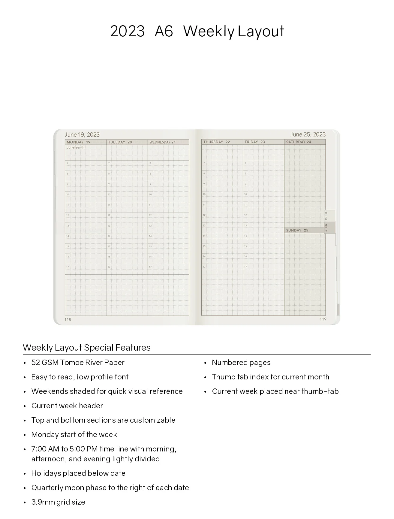 2023 A6 Weekly Planner | 52gsm Tomoe River Paper | Core | Stacked Weekends - Image 8