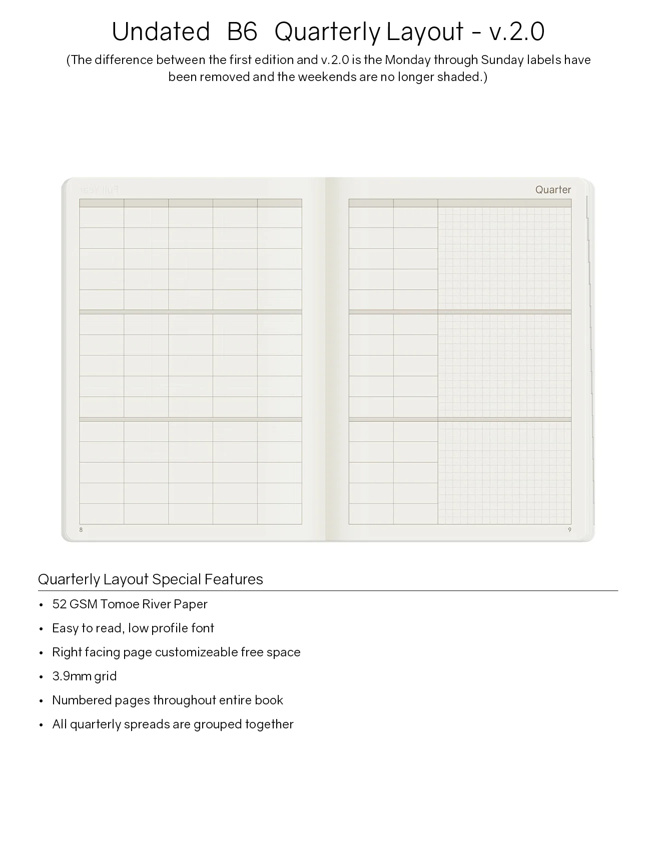 B6 Undated Weekly Planner v.2 | Core | Stacked Weekends - Image 3