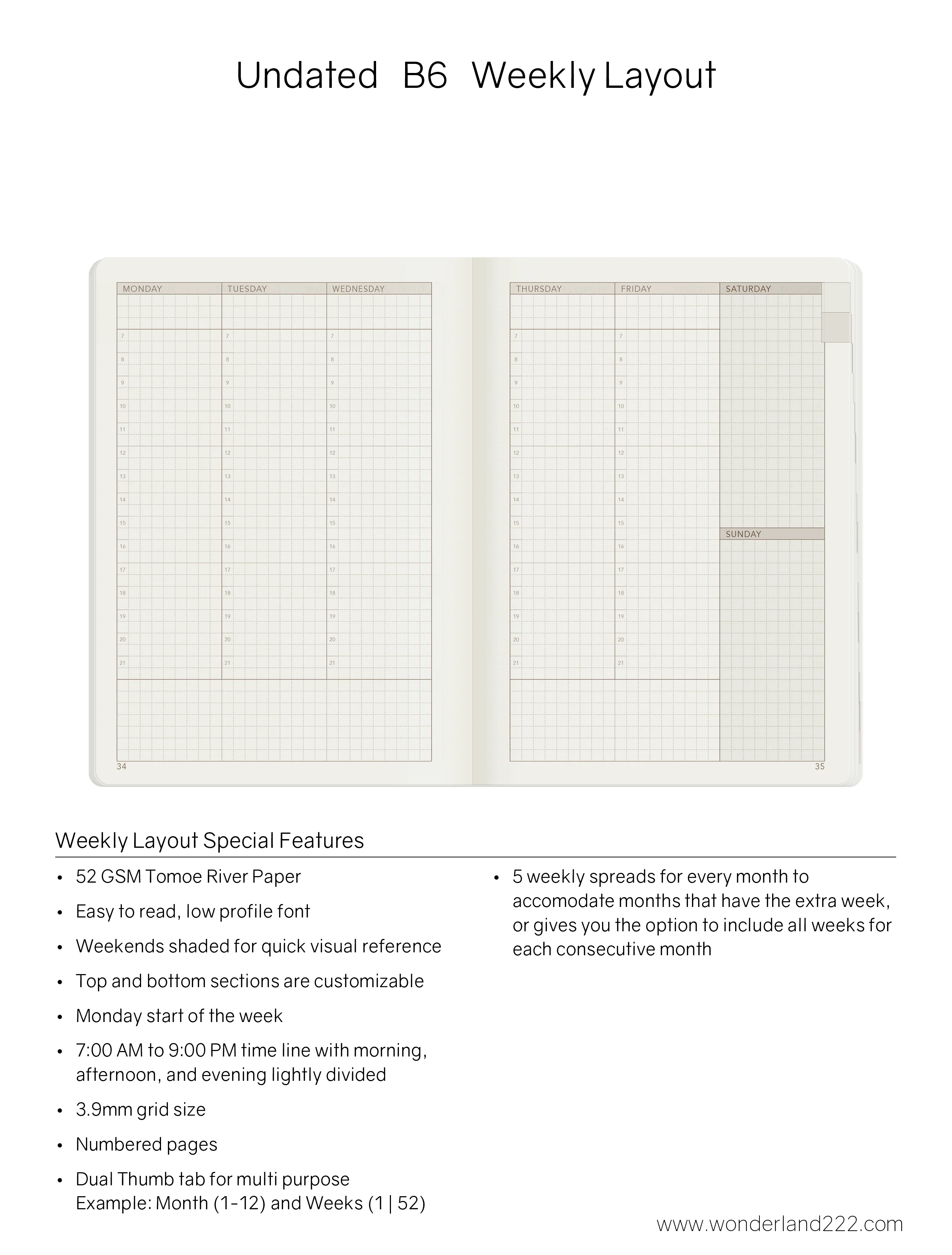 B6 Undated Weekly Planner v.1 | Core | Stacked Weekends - Image 7