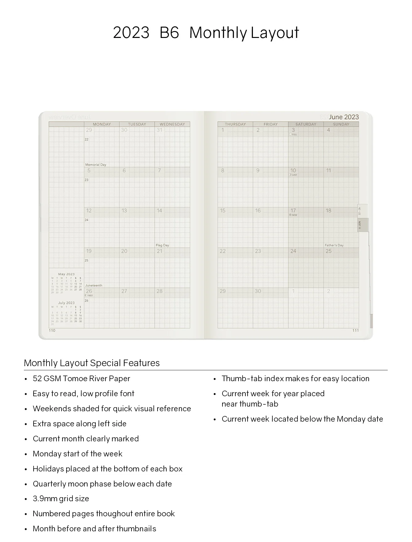 2023 B6 Weekly Planner | 52gsm Tomoe River Paper | Core | Stacked Weekends - Image 13
