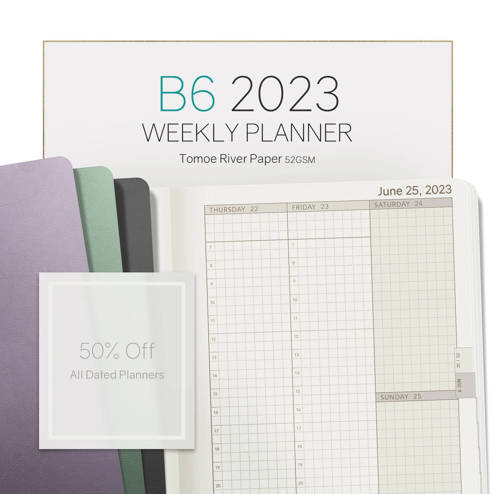 2023 B6 Weekly Planner | 52gsm Tomoe River Paper | Core | Stacked Weekends - Image 24