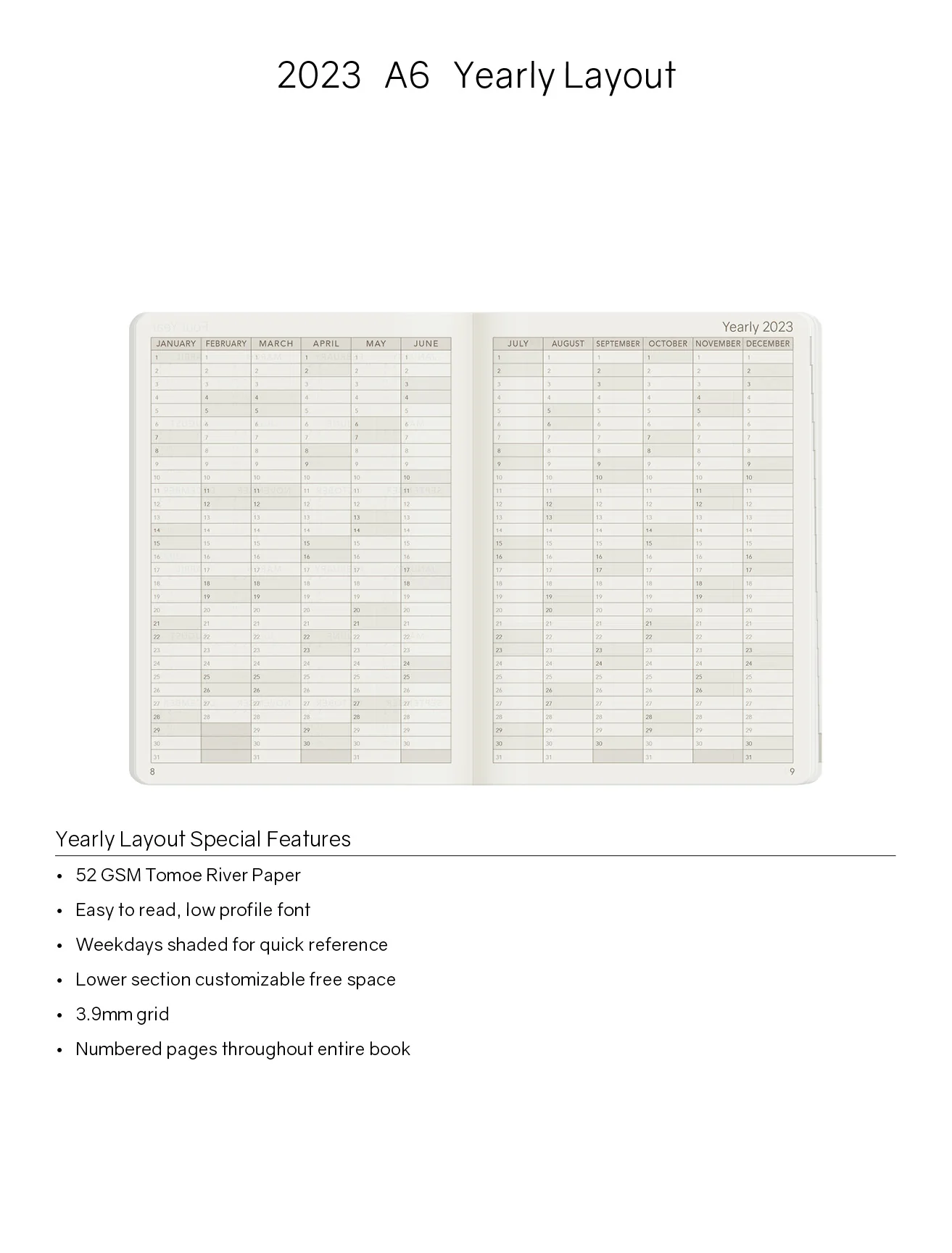 2023 B6 Weekly Planner | 52gsm Tomoe River Paper | Core | Stacked Weekends - Image 4