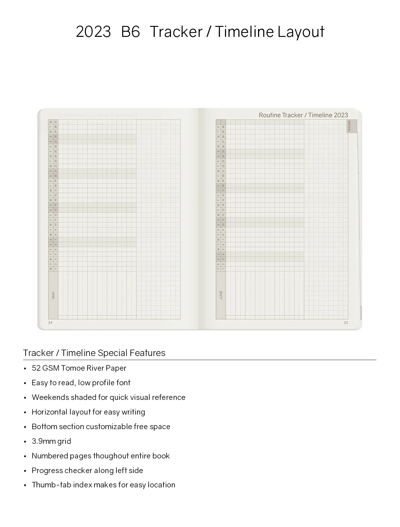 2023 B6 Weekly Planner | 52gsm Tomoe River Paper | Core | Stacked Weekends - Image 6